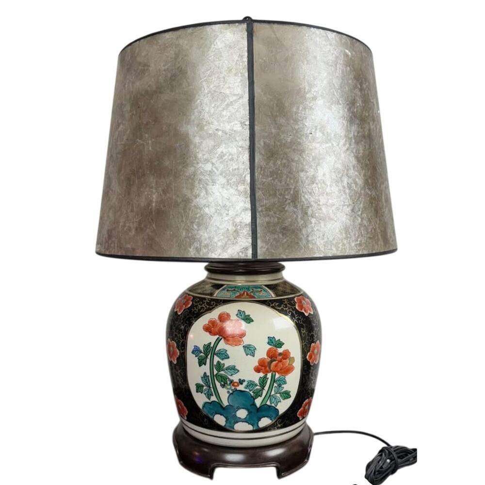 Vintage Wildwood Lamps Oriental Asian Porcelain Table Lamp w/ Rice Paper Shade
